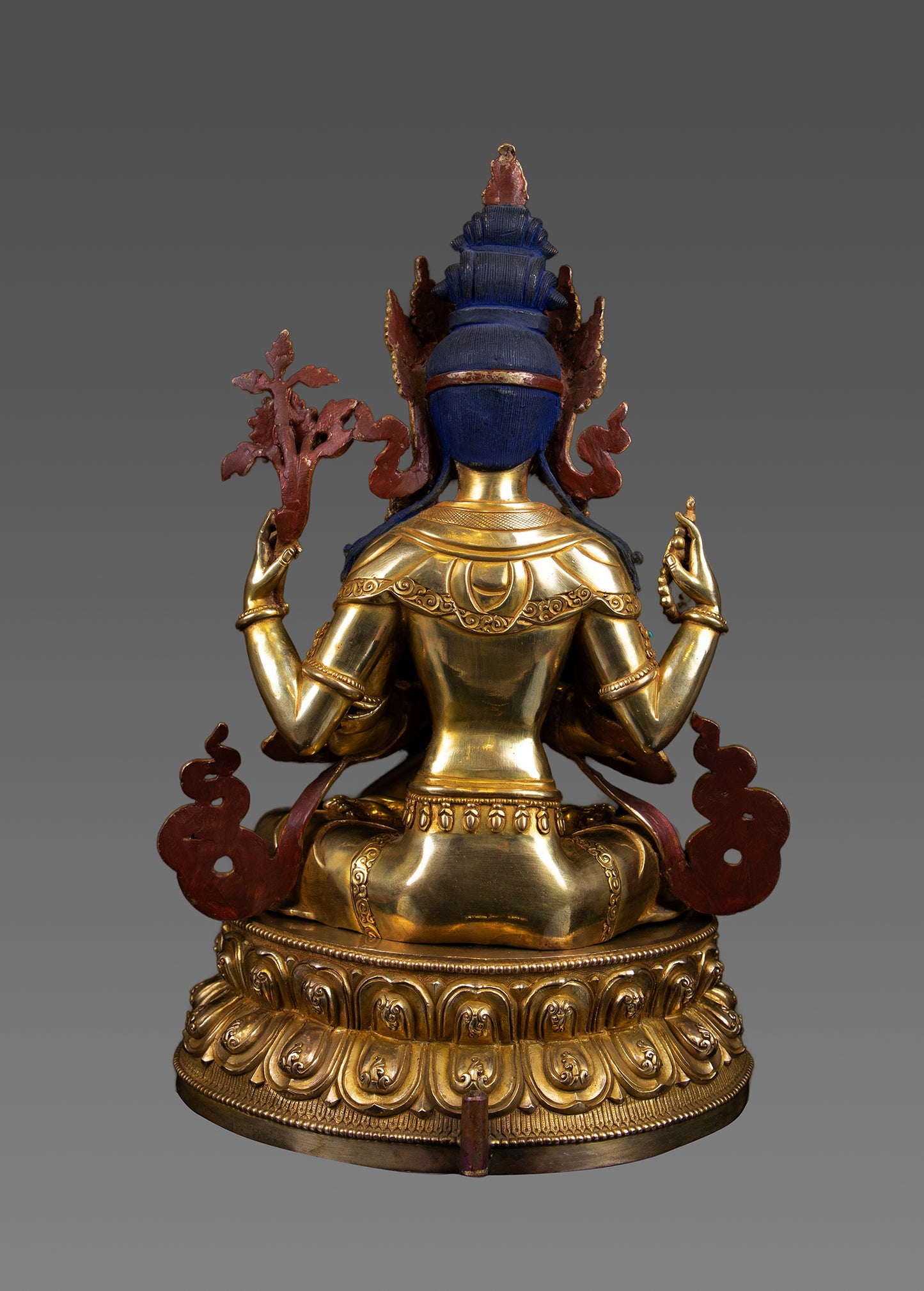24KGold Face Tibetan Buddhism Lord Chenrezig Khacheri Gold Plated Copper Statue Sculpture Nepal free