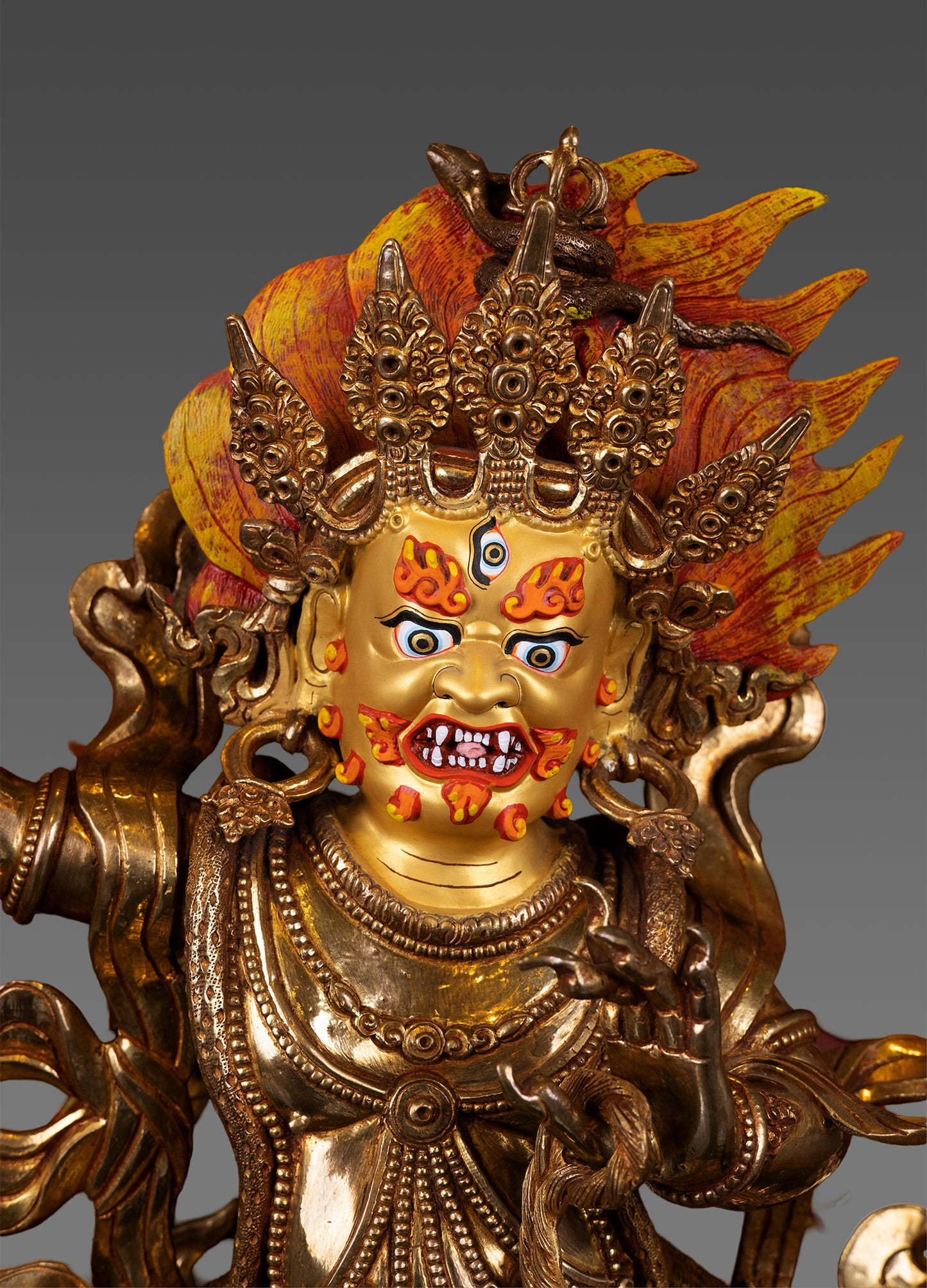 Tibetan Buddhism Protector 24K Gold Face Lord Vajra Pani Pure Copper Statue Sculpture Nepal free 13