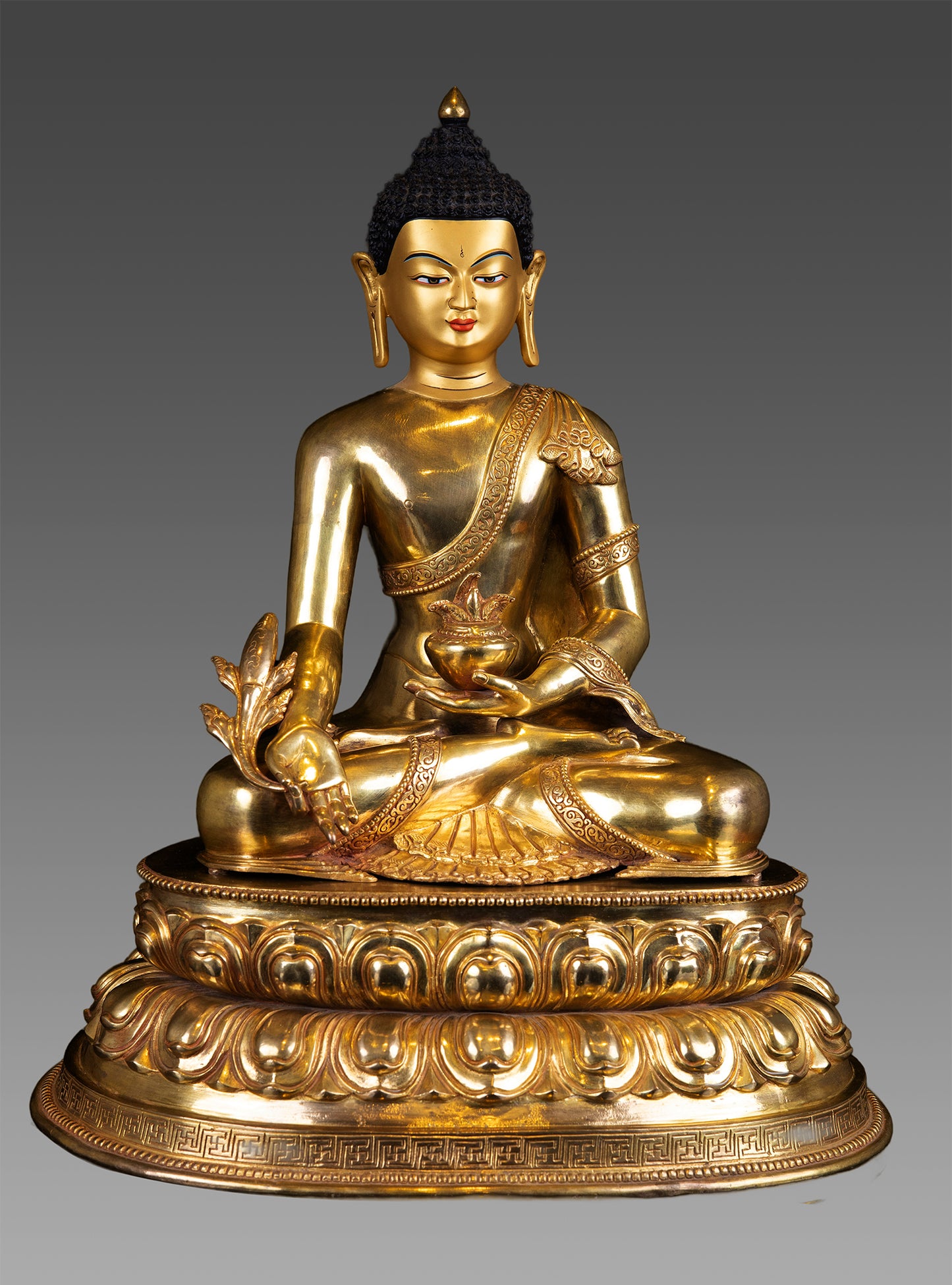 Tibetan Buddhism Gold Face Painting Lord Medicine Buddha Bhaisajya Guru Gold Plated Pure Copper Statue Figure Nepal free