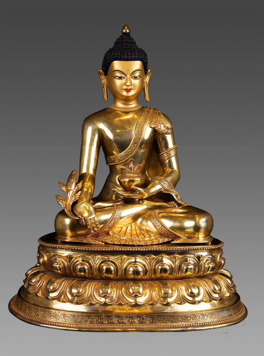 Tibetan Buddhism Gold Face Painting Lord Medicine Buddha Bhaisajya Guru Gold Plated Pure Copper Statue Figure Nepal free