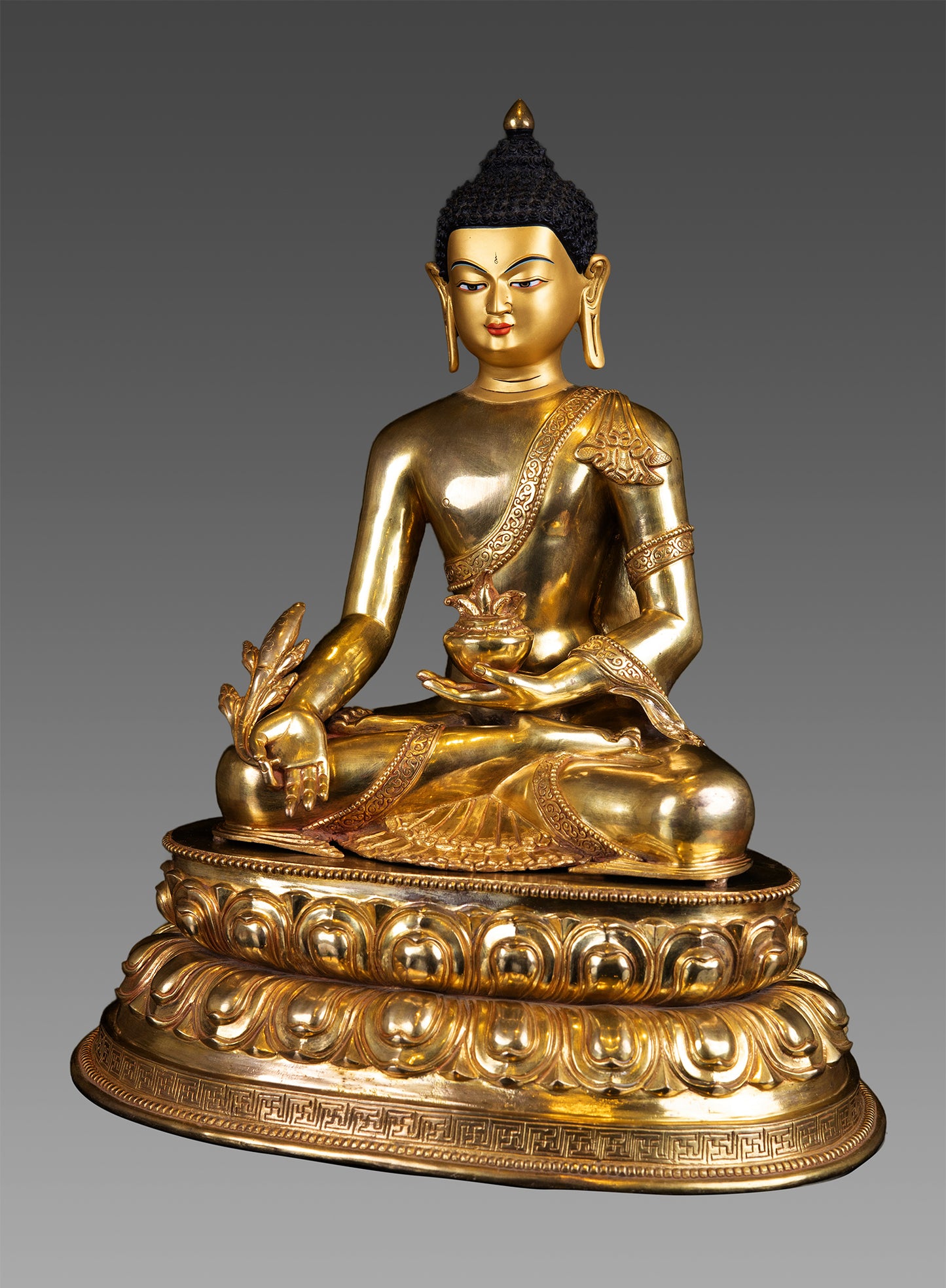 Tibetan Buddhism Gold Face Painting Lord Medicine Buddha Bhaisajya Guru Gold Plated Pure Copper Statue Figure Nepal free