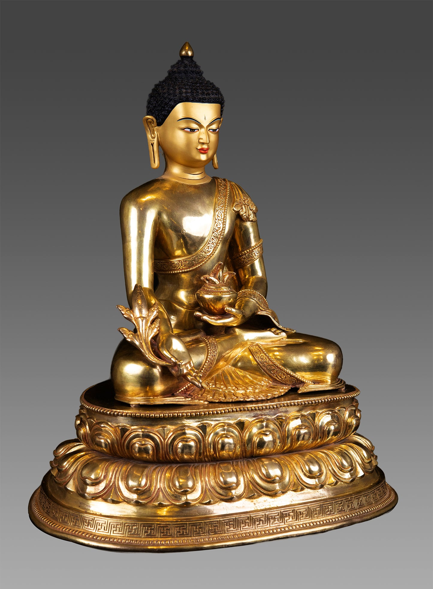 Tibetan Buddhism Gold Face Painting Lord Medicine Buddha Bhaisajya Guru Gold Plated Pure Copper Statue Figure Nepal free