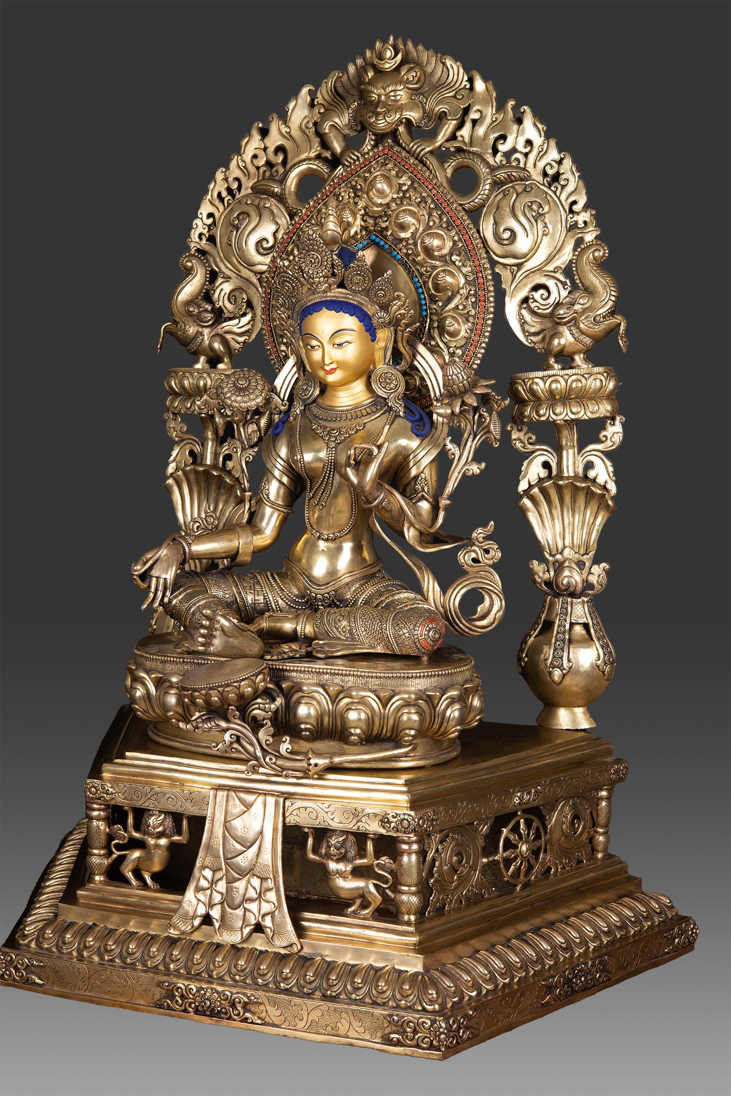 24K Gold Tibetan Buddhism Goddess Green Tara Rupa with Frame  - Slight Rightward View - 1500 × 2250 -Shop Online at Best Price