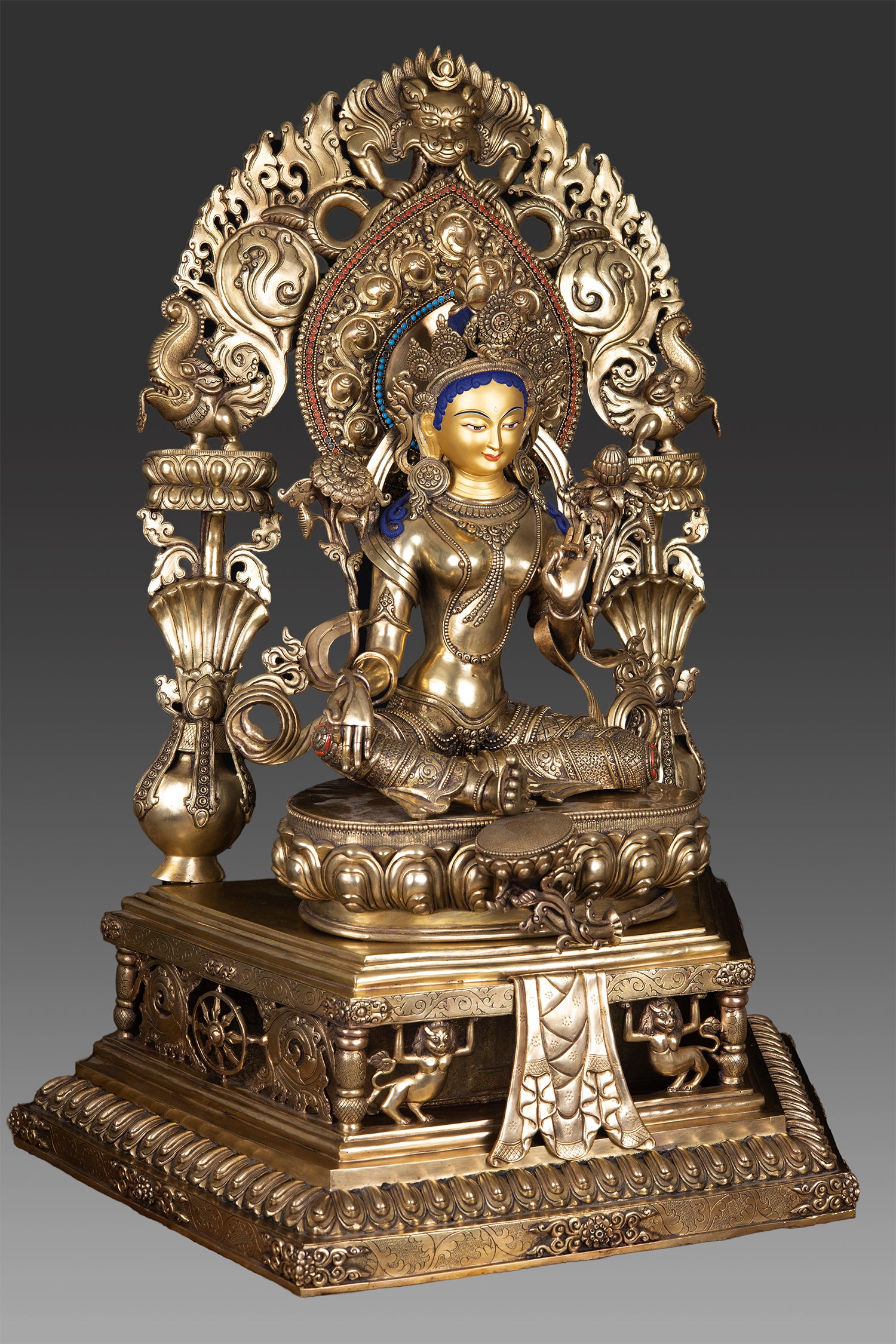 24K Gold Tibetan Buddhism Goddess Green Tara Rupa with Frame  - Slight Leftward View - 1500 × 2250 -Shop Online at Best Price