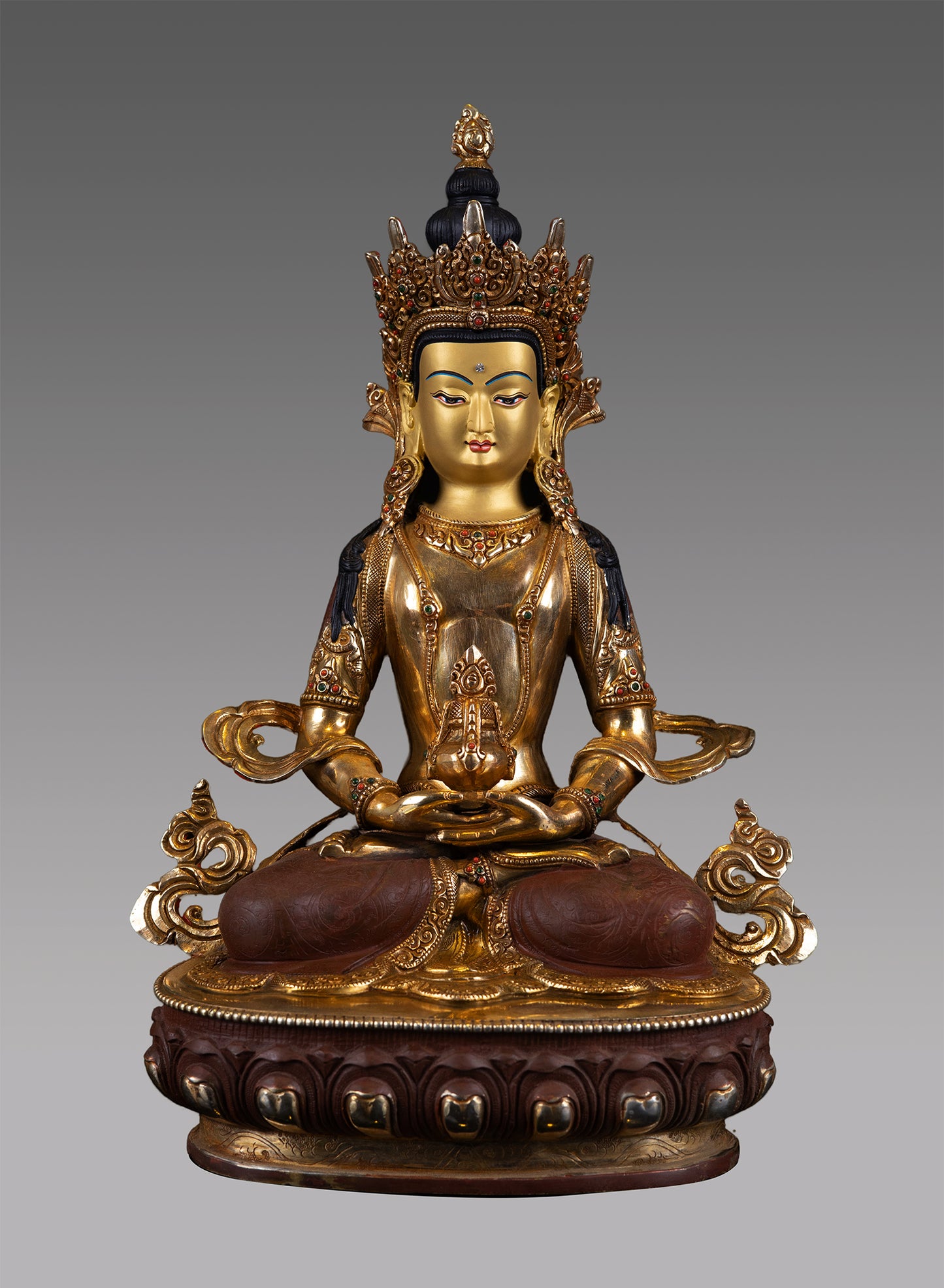 Tibetan Buddhism Lord Aparmita Amitayus Buddha 24K Gold face Pure Copper Oxide Statue Sculpture Nepal free