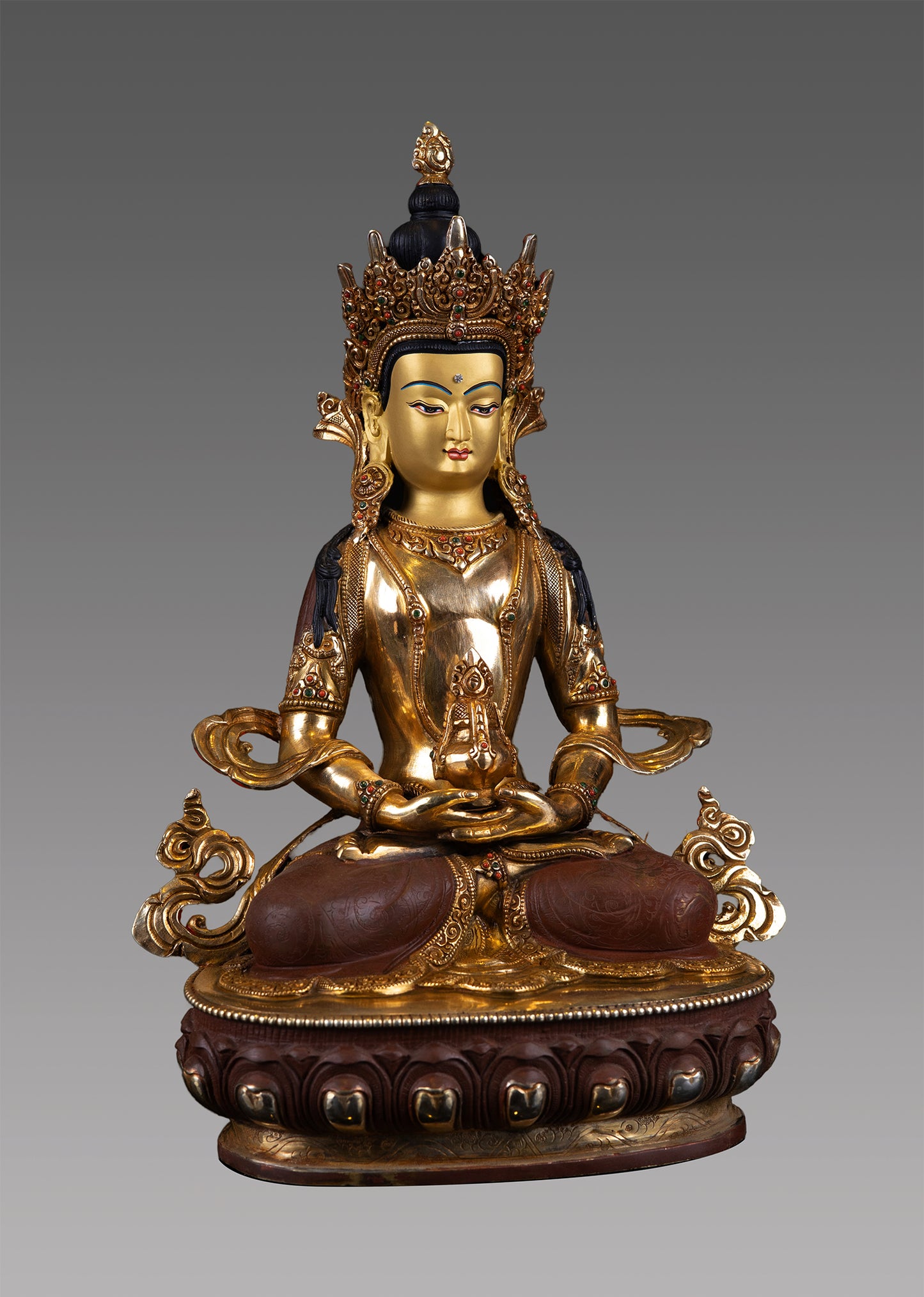 Tibetan Buddhism Lord Aparmita Amitayus Buddha 24K Gold face Pure Copper Oxide Statue Sculpture Nepal free