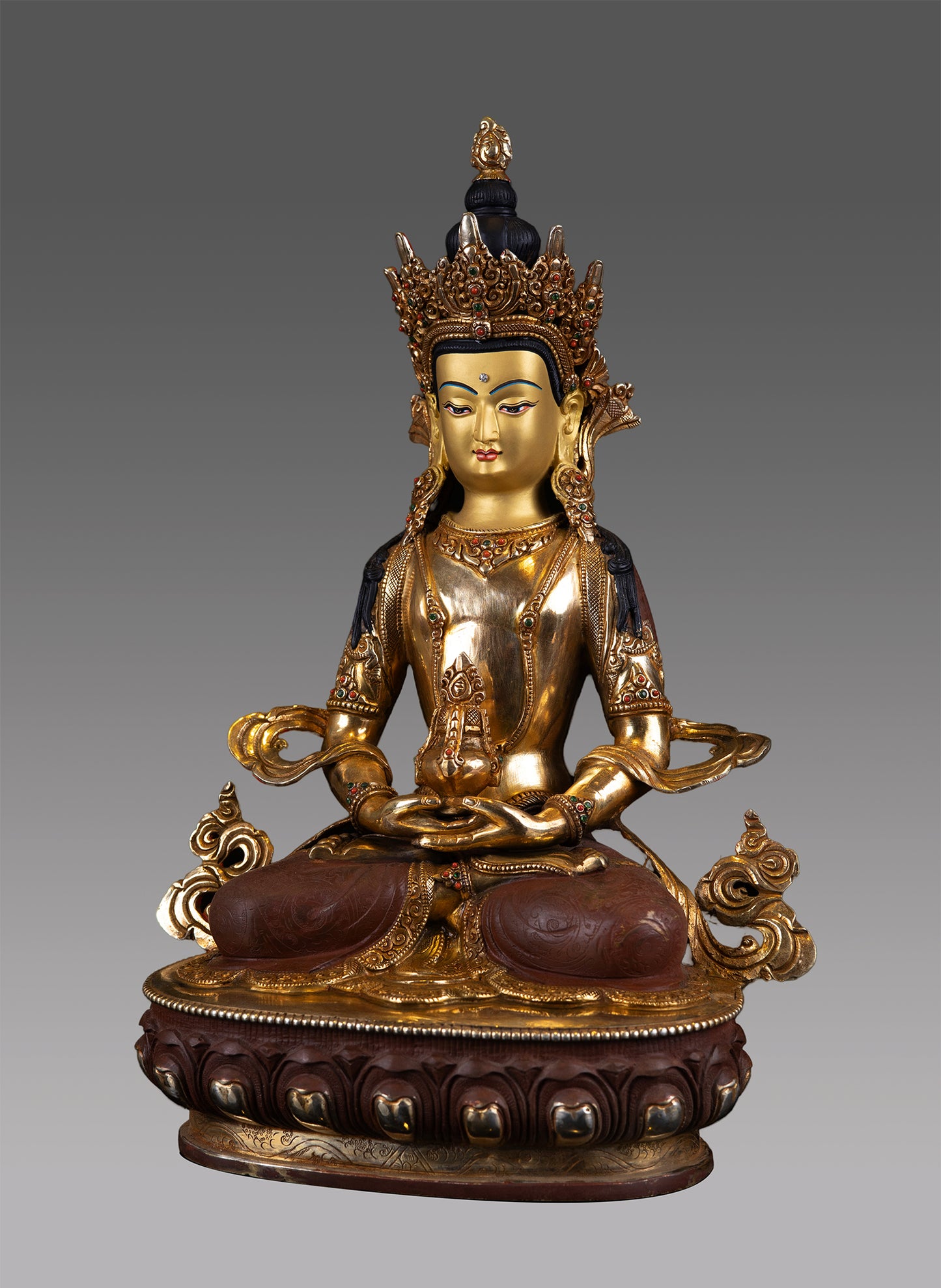 Tibetan Buddhism Lord Aparmita Amitayus Buddha 24K Gold face Pure Copper Oxide Statue Sculpture Nepal free