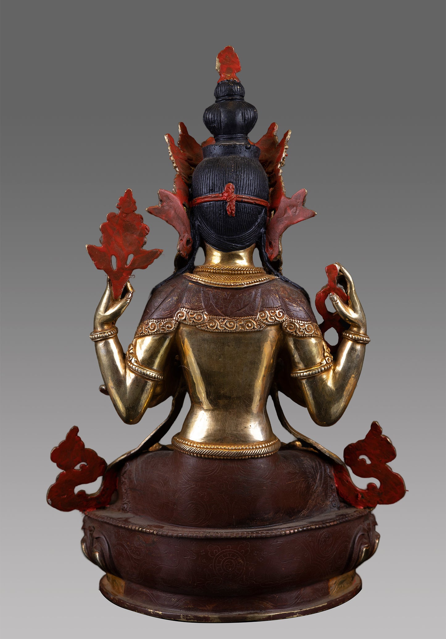 Tibetan Buddhism Lord Chenrezig Khacheri 24K Gold Face Copper Oxide Statue Sculpture Nepal free