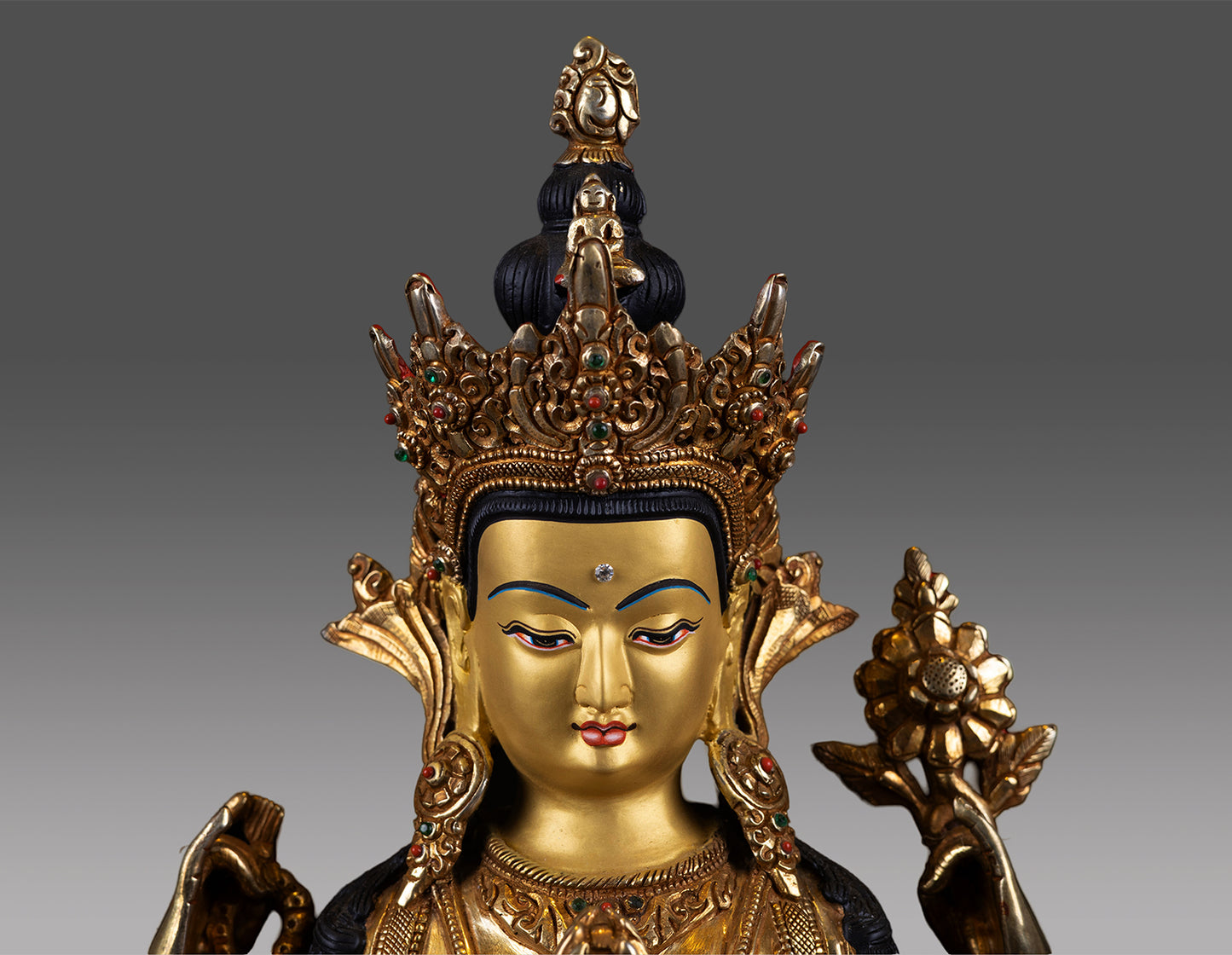 Tibetan Buddhism Lord Chenrezig Khacheri 24K Gold Face Copper Oxide Statue Sculpture Nepal free