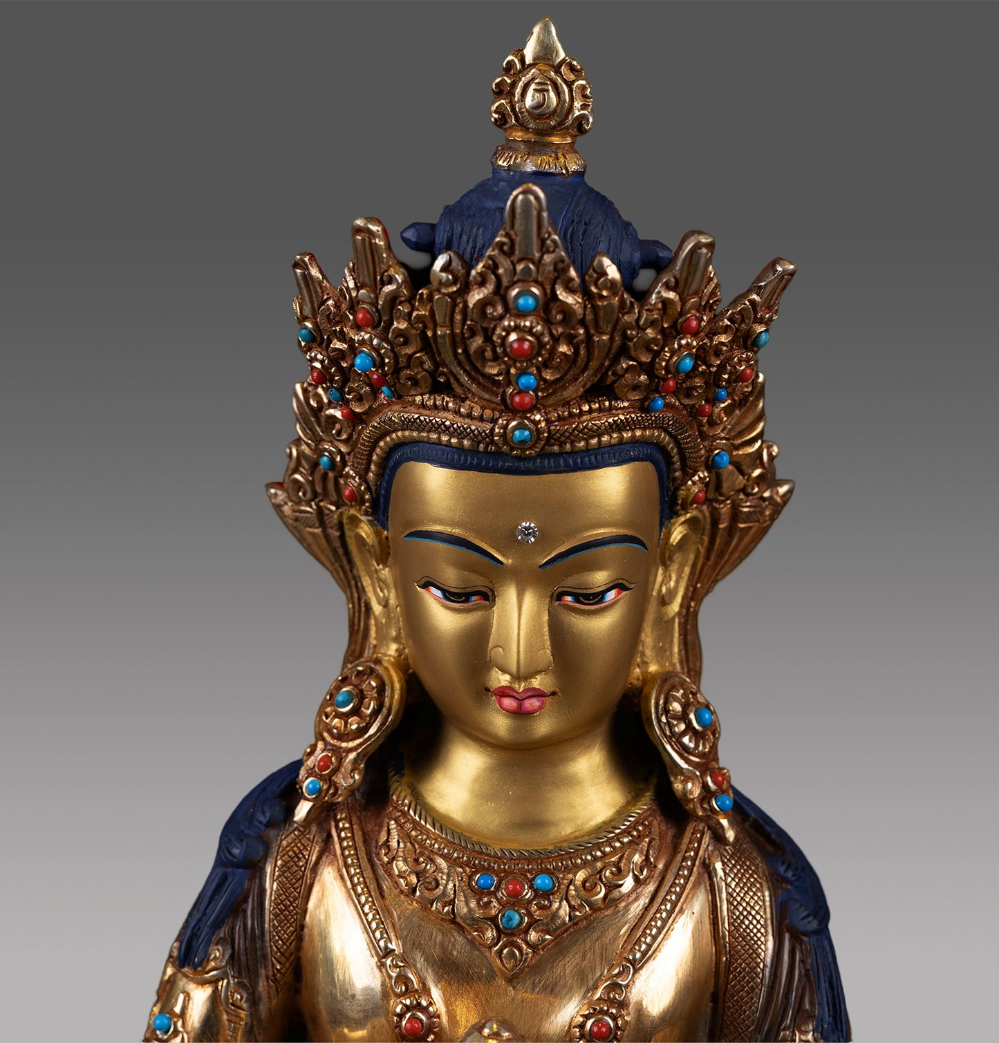 Tibetan Buddhism Lord Ksitigarbha 24K Gold Face Copper Oxide Statue Sculpture Figure Nepal free