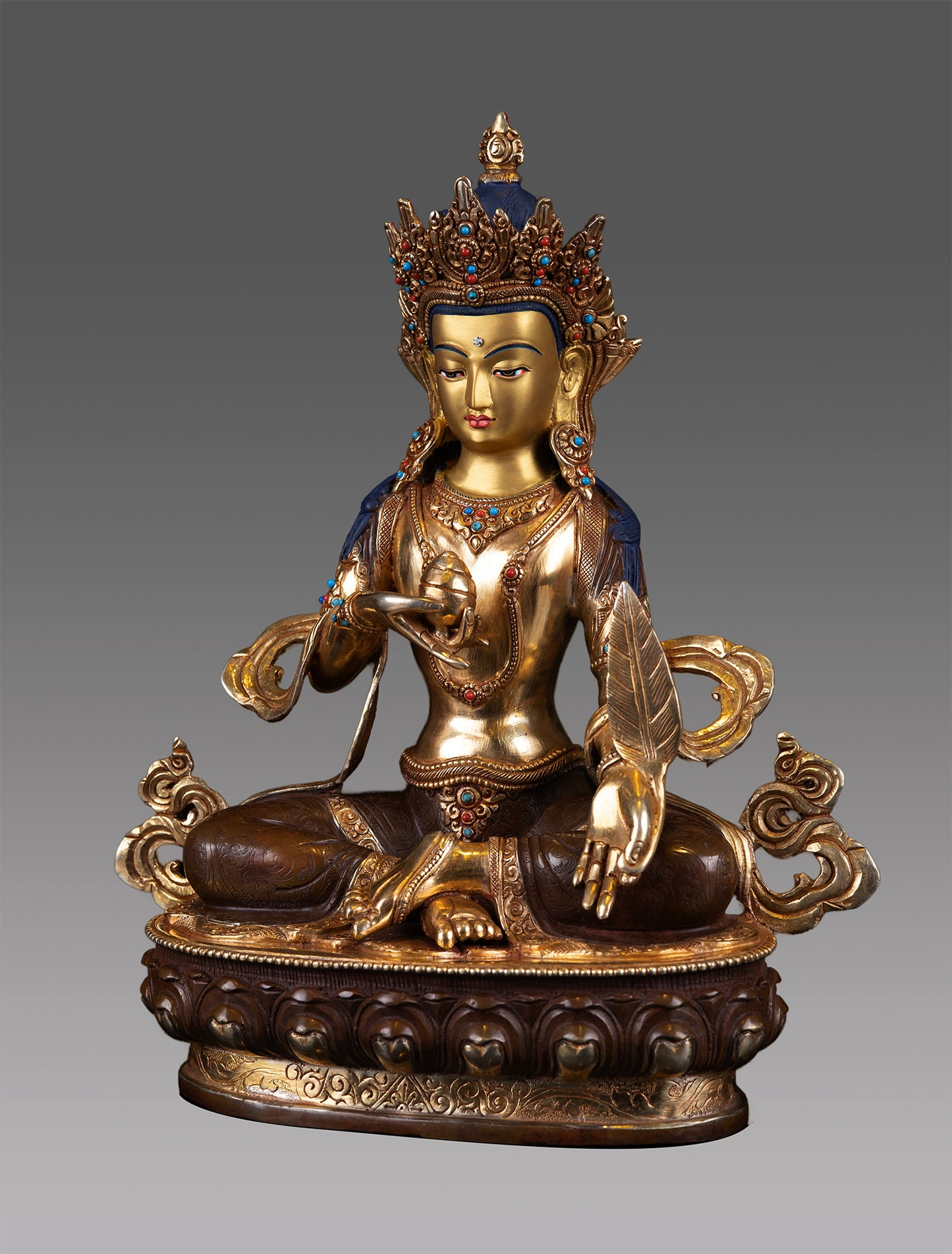 Tibetan Buddhism Lord Ksitigarbha 24K Gold Face Copper Oxide Statue Sculpture Figure Nepal free