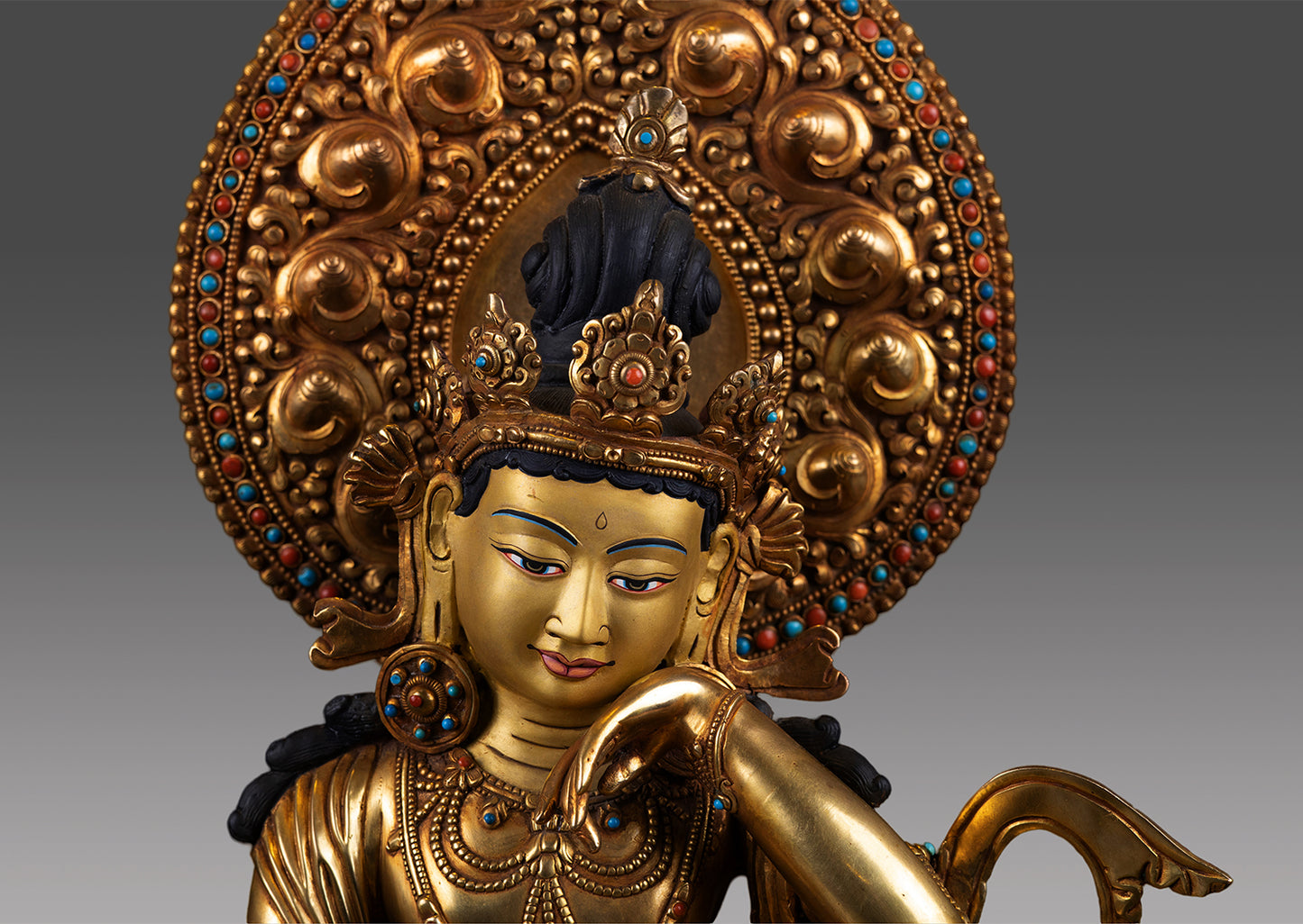 Tibetan Buddhism Lord Bodhisattva 24K Gold Face Copper Gold Plated Statue Sculpture Figure Nepal free
