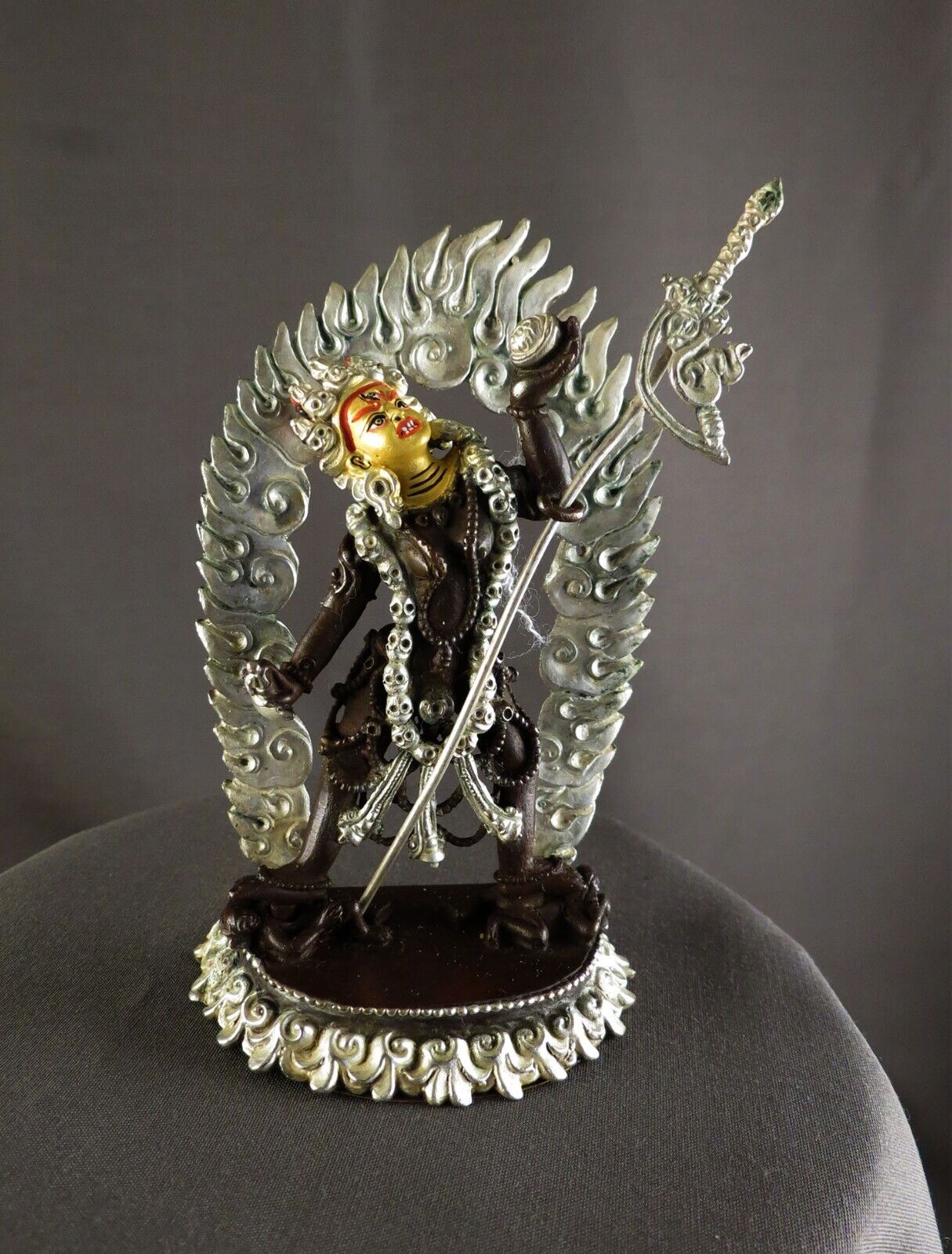 Buddhism Gold Face Goddess Vajra Yogini Dakini Silver Oxide 3.6" Copper Statue Sculpture Figure Nepal