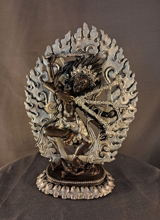 Tibetan Buddhism Goddess Kurukulla Dakini Jogini Silver Oxide 6.2" Copper Statue Sculpture Figure Nepal