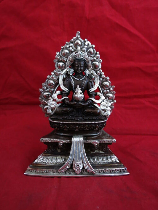 Buddhism Goddess Aparmita Maitreya Amitayus Copper Silver Oxide Statue Sculpture Figure Nepal