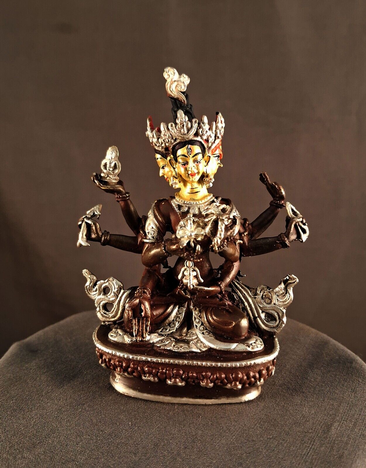 Tibetan Buddhism Lord Namgyal Ushnishavijaya Copper Gold Face Paint Statue Sculpture Figure Nepal
