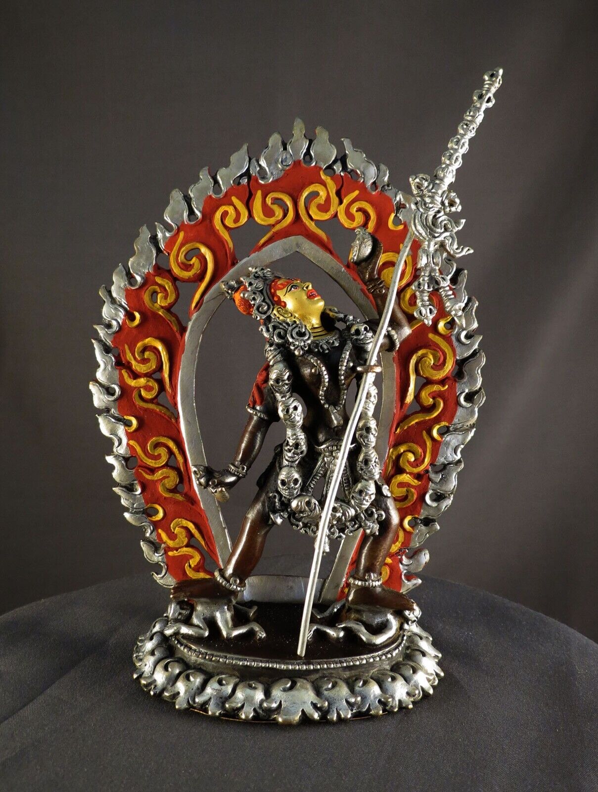 Tibetan Buddhism Gold Face Vajra Yogini Dakini Dorje Neljorma Silver Oxide 6" Copper Statue Sculpture Figure Nepal