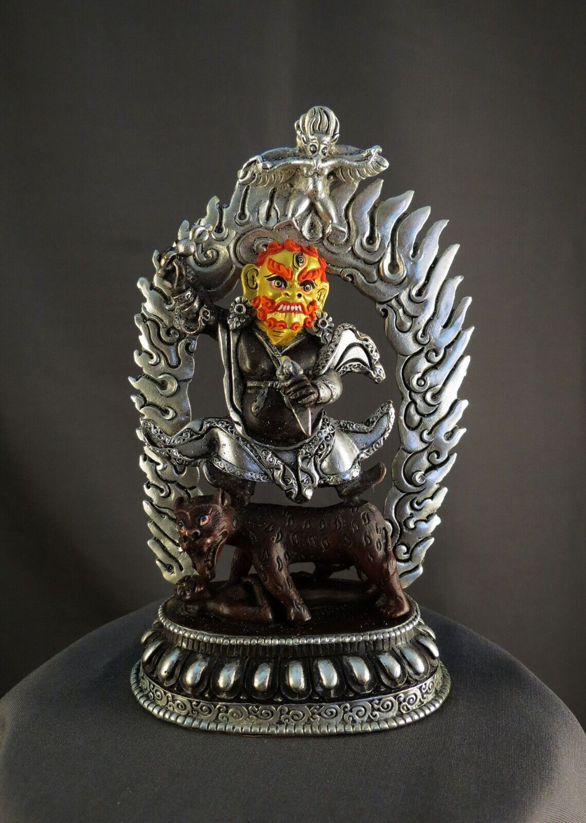 Tibetan Buddhism Gold Face emanation of Padmasambhava Dorje Drolo Copper Statue Sculpture Figure Nepal