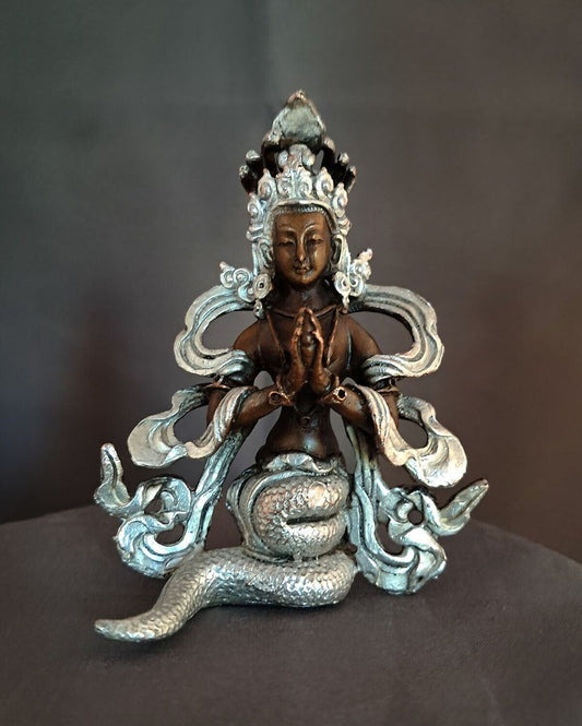 Buddhism Hinduism Snake Goddess Naga kanya 3.5" Copper Handmade Statue Sculpture Figure Nepal