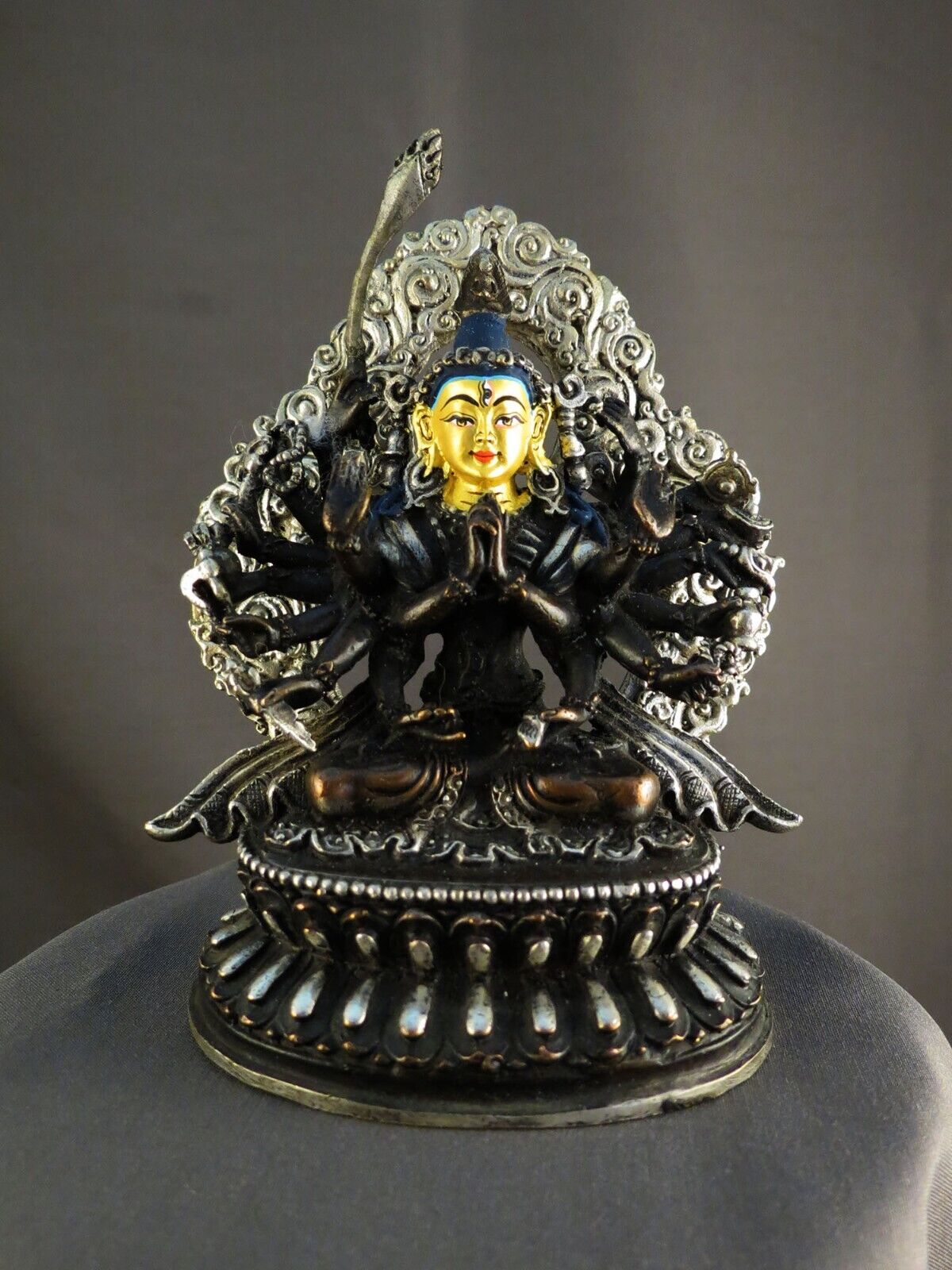 Buddhism Gold Face Goddess Chandi Dakini Silver Oxide Copper Statue Sculpture Figure Nepal
