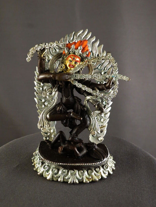 Tibetan Buddhism Goddess Kurukulla Gold Face Dakini Jogini Silver Oxide Copper Statue Sculpture Figure Nepal