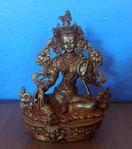 Tibetan Buddhism Goddess Green Tara Rupa 3.5" Copper Gold Plated Statue Sculpture Nepal