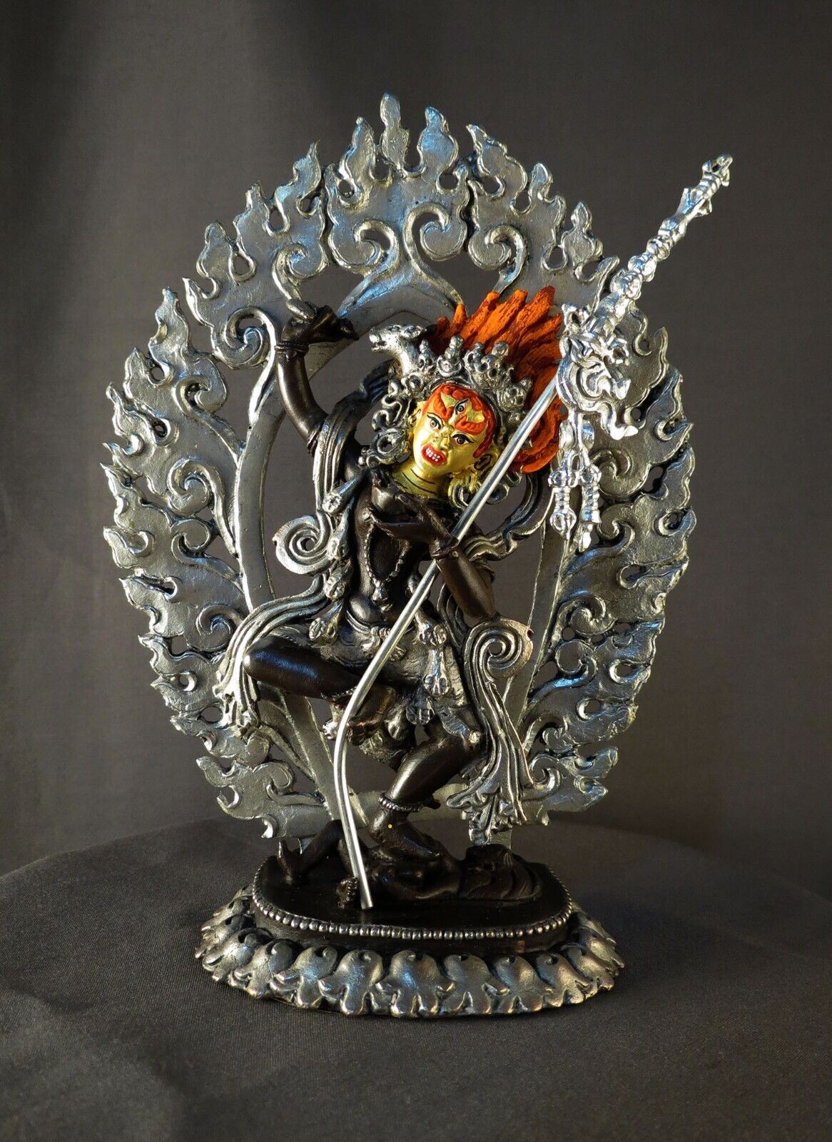 Tibetan Buddhism Vajra Varahi Gold Face Dakini Jogini Silver Oxide Copper Statue Sculpture Figure Nepal
