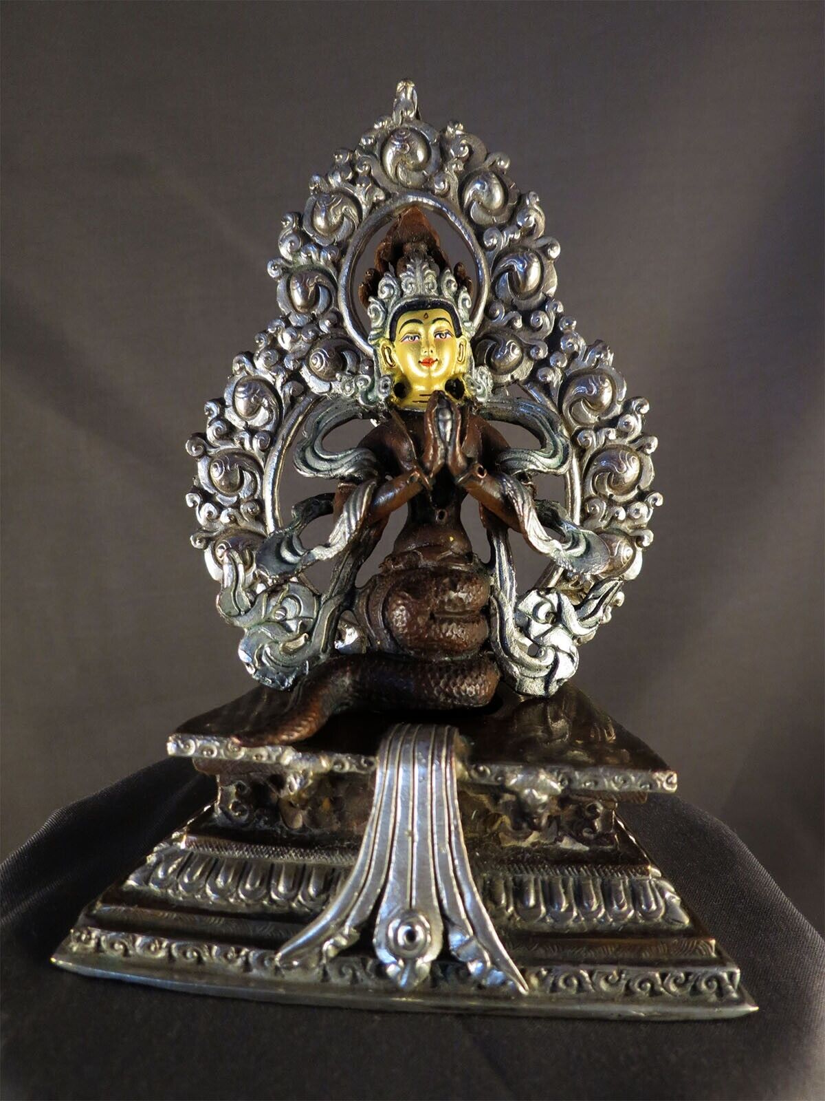 Tibetan Buddhism Goddess Naga kanya Queen Gold Face Copper Silver Oxide Statue Sculpture Figure Nepal