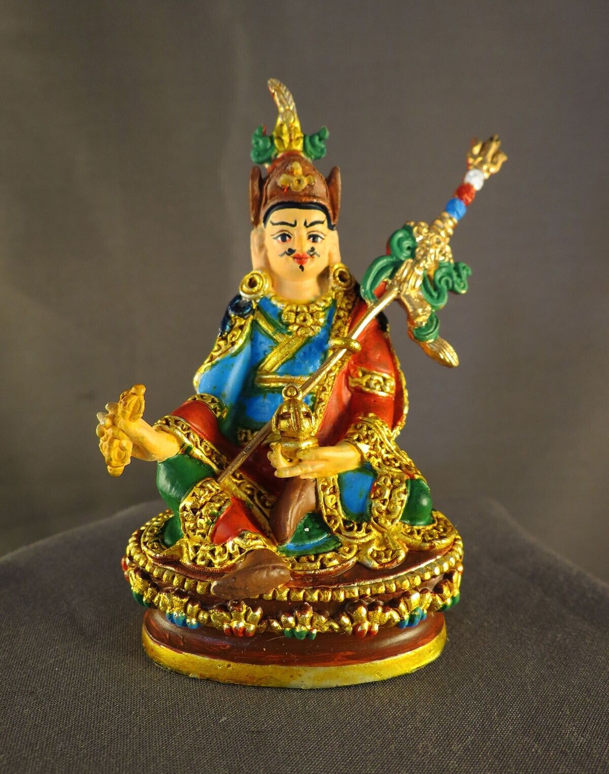 Tibetan Guru Rinpoche (Padmasambhava) 3.2" Hand Paint Pure Copper Statue Figure Nepal free