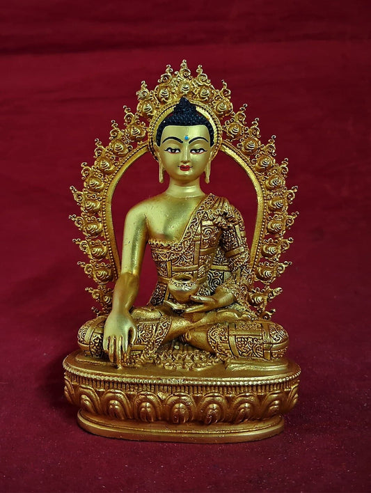 Buddhism Lord Shakyamuni Buddha Copper Gold Face paint Copper Statue Sculpture Figure Nepal