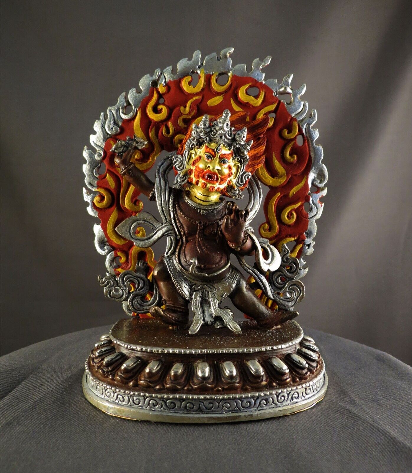 Tibetan Buddhism Protector Lord Vajrapani Chana Dorji Copper Silver Oxide Figure Statue Sculpture Nepal