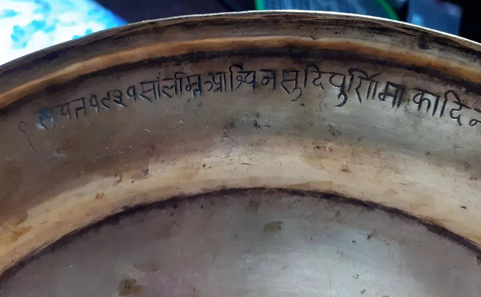 Vintage Antique 148 years old Ritual Religions Hinduism Brass Gold Puja Thali Nepal free