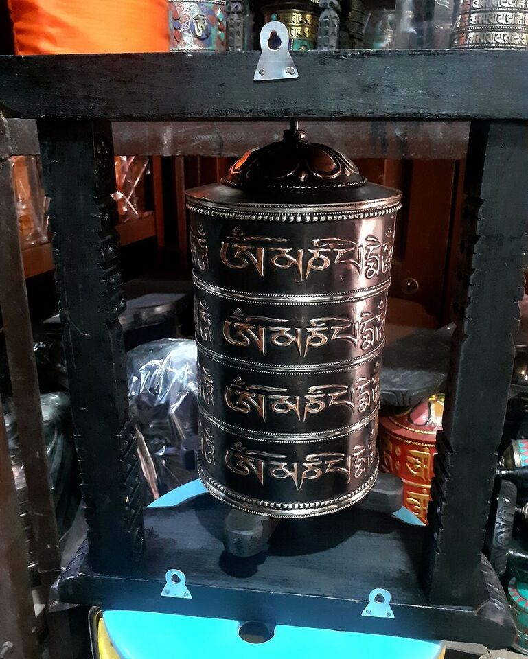 Tibetan Buddhism Prayer Wheel 16" - Wooden Frame Stand Wall Mount- Back Frame View - 1200 × 1389 - Shop Online at Best Price