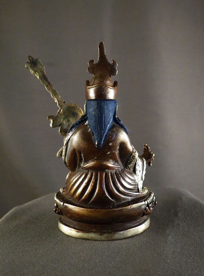 Tibetan Guru Rinpoche Gold Face Hand Painting (Padmasambhava) Copper Silver Oxide Statue Sculpture Figure Nepal