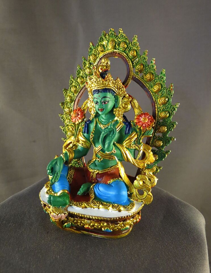 Tibetan Buddhism Goddess Green Tara Rupa Pure Copper Hand Paint Statue Figure Sculpture Nepal free