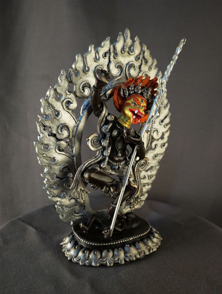 Tibetan Buddhism Gold Face Singha Mukha Dakini Yogini Silver Oxide Copper Statue Sculpture Figure Nepal