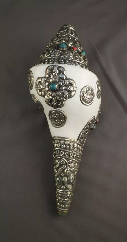 Tibetan Buddhism 8 Auspicious Lucky Sign Double Dorje 10.5" & 5" Ritual Conch Shell Nepal free