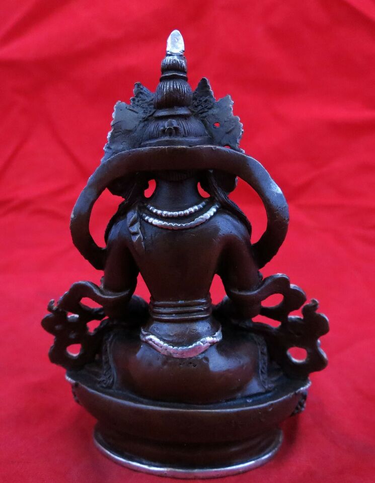 Tibetan Buddhism Lord Maitreya Aparmita Amitayus Copper Silver Oxide Statue Figure Nepal