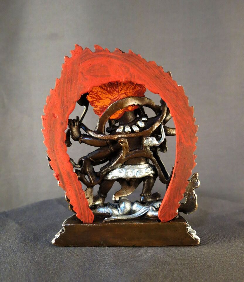 Tibetan Buddhism Lord Six hand Black Mahakala Bhairav Guru Dragpo Padma Sharvari Statue Sculpture Figure Nepal