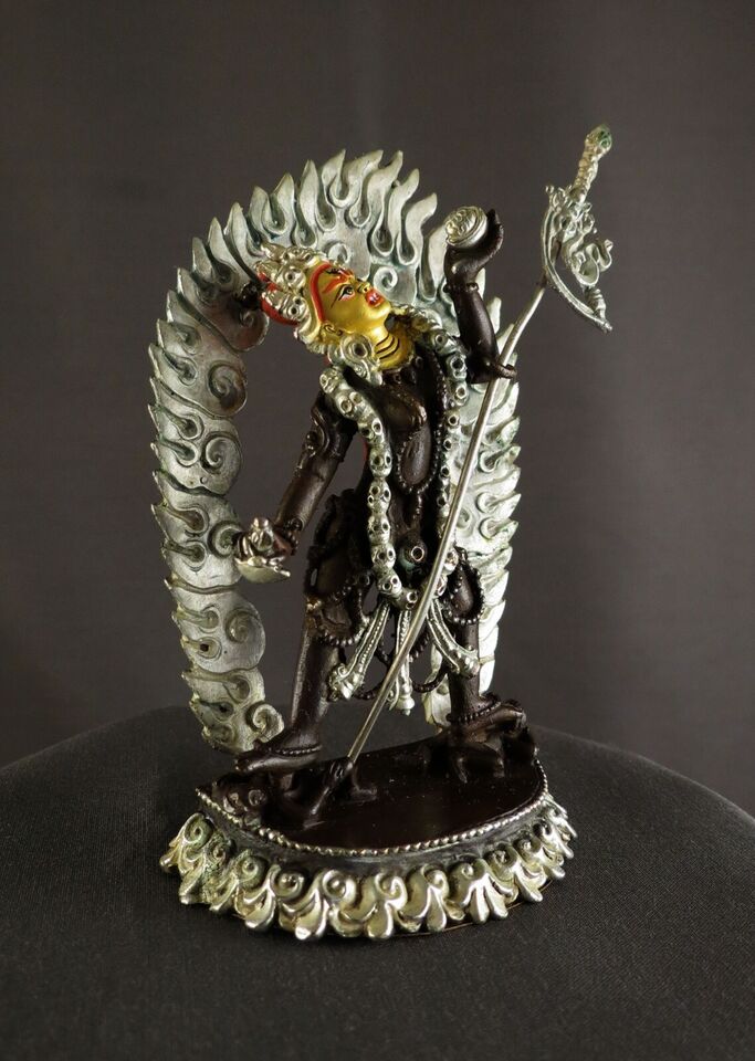Buddhism Gold Face Goddess Vajra Yogini Dakini Silver Oxide 3.6" Copper Statue Sculpture Figure Nepal
