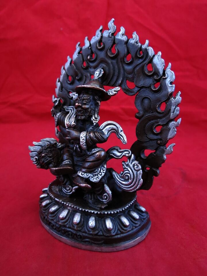 Tibetan Buddhism Set of Rahula Ekajati Lakpa Copper Silver Plated Statue Figure Nepal