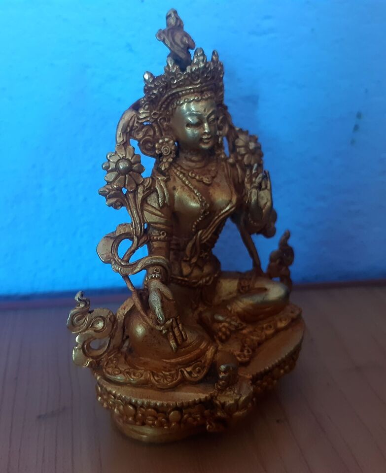 Tibetan Buddhism Goddess Green Tara Rupa 3.5" Copper Gold Plated Statue Sculpture Nepal