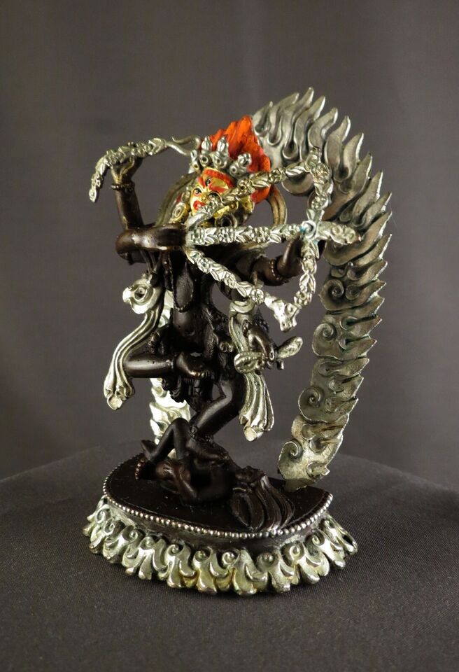 Tibetan Buddhism Goddess Kurukulla Gold Face Dakini Jogini Silver Oxide Copper Statue Sculpture Figure Nepal