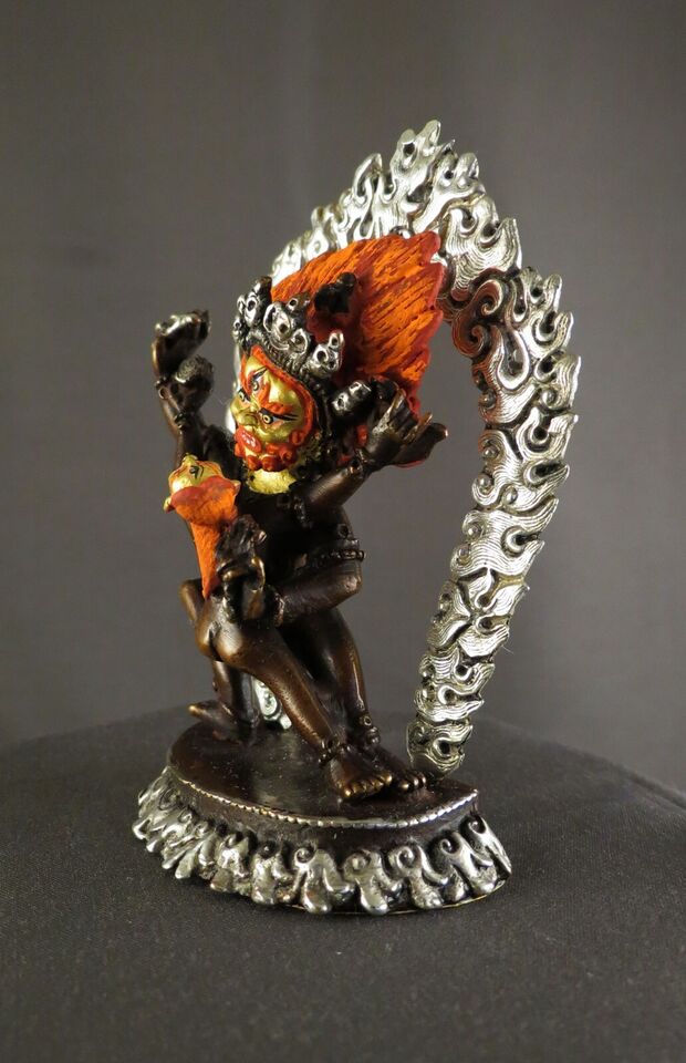 Gold Face Buddhism Protector God Vajrapani with Consort Copper Oxide Statue Sculpture Figure Nepal