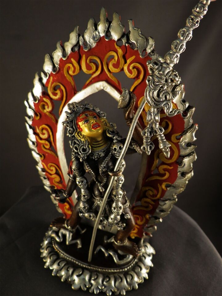Tibetan Buddhism Gold Face Vajra Yogini Dakini Dorje Neljorma Silver Oxide 6" Copper Statue Sculpture Figure Nepal