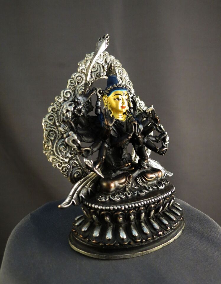 Buddhism Gold Face Goddess Chandi Dakini Silver Oxide Copper Statue Sculpture Figure Nepal