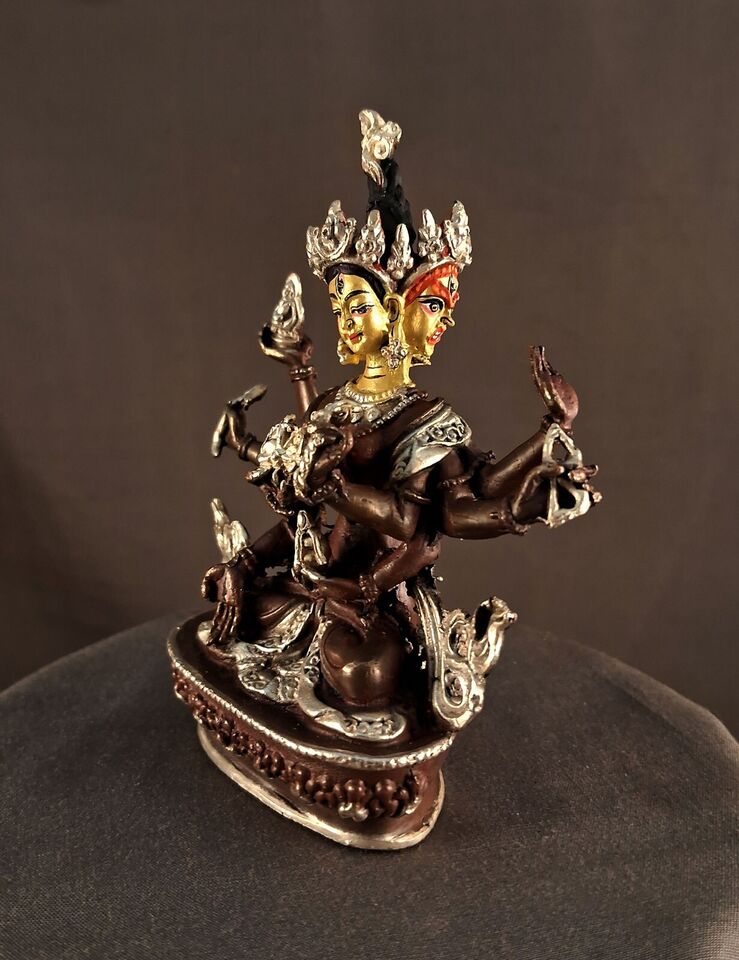 Tibetan Buddhism Lord Namgyal Ushnishavijaya Copper Gold Face Paint Statue Sculpture Figure Nepal