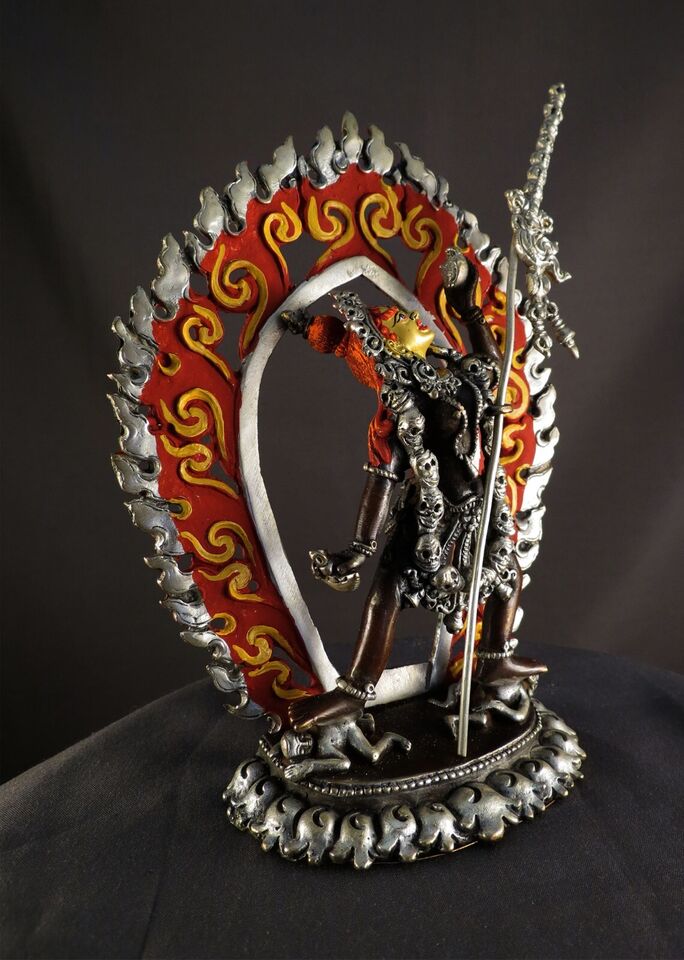 Tibetan Buddhism Gold Face Vajra Yogini Dakini Dorje Neljorma Silver Oxide 6" Copper Statue Sculpture Figure Nepal