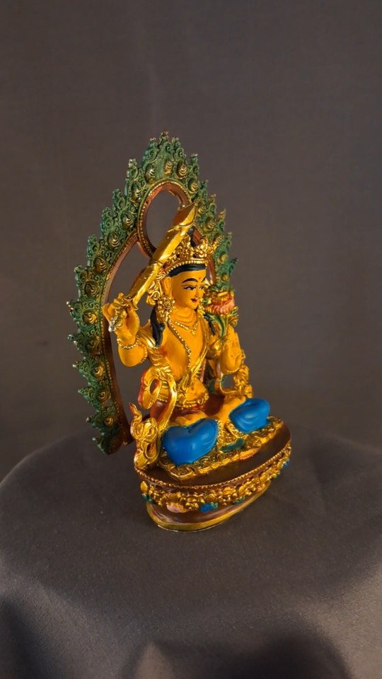 Buddhism Gold Plated Goddess Manjushri Manjushree Hand Painting Pure Copper Statue Sculpture Figure Nepal free