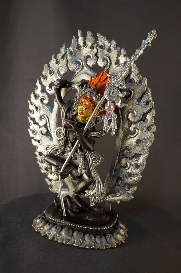 Tibetan Buddhism Vajra Varahi Gold Face Dakini Jogini Silver Oxide Copper Statue Sculpture Figure Nepal